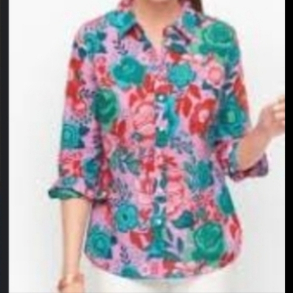Talbots Tops - Talbots Button Front Shirt 1X Plus Floral Cotton Lightweight ASO Sweet Magnolias